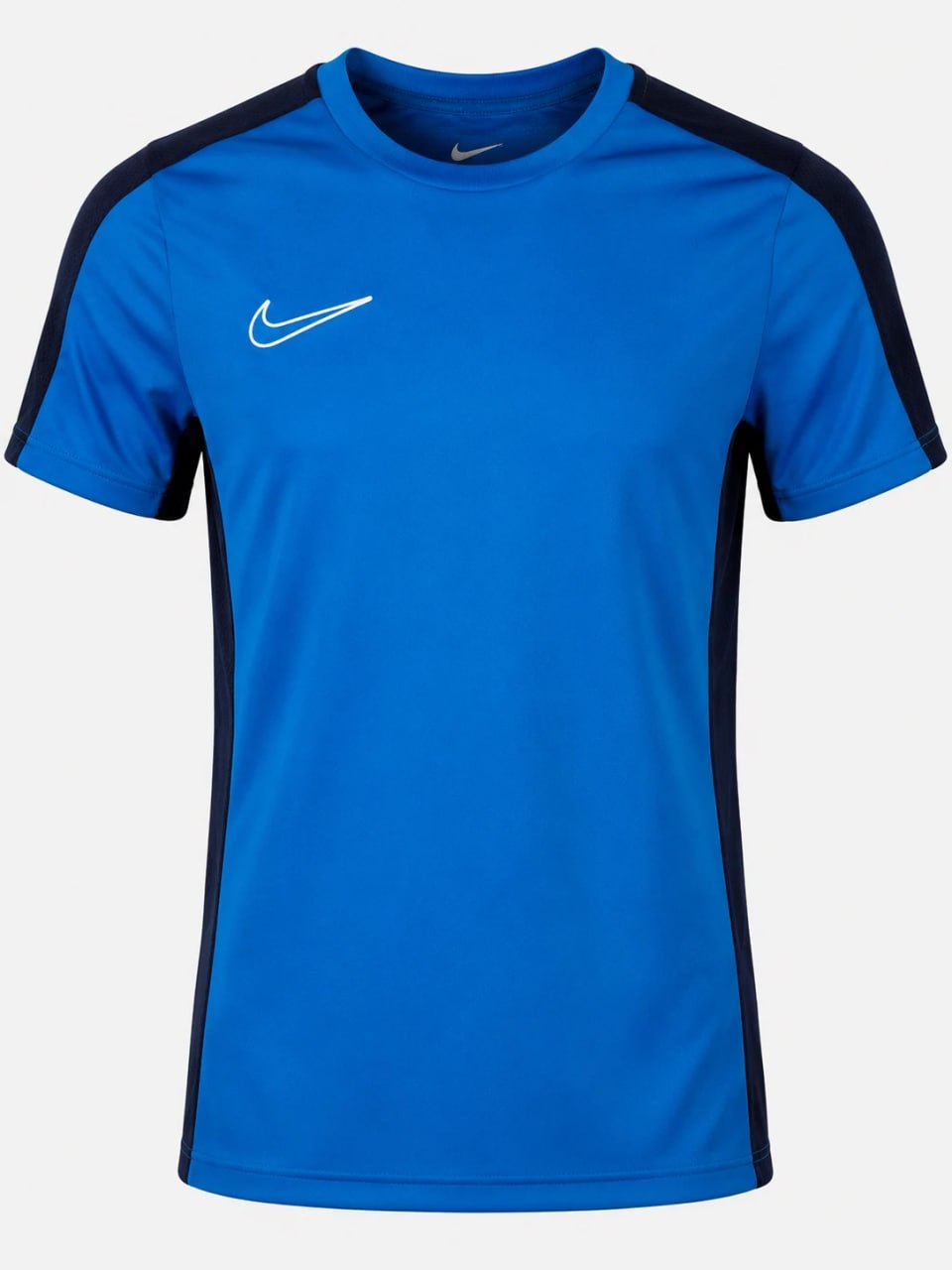 Blue sports jersey with black sleeves and Nike logo on a white background