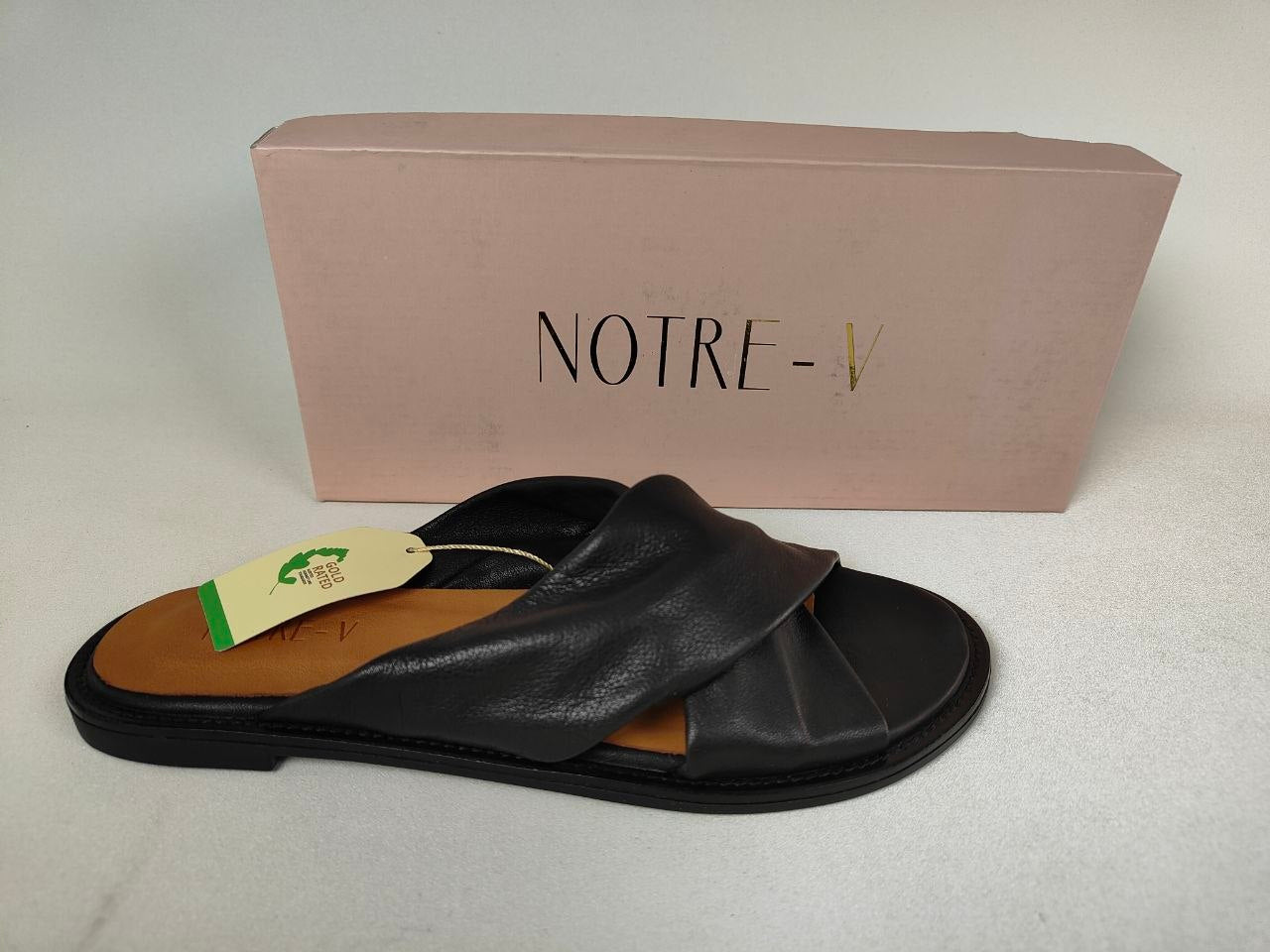 Notre-V Women's Black Leather Slide Sandals