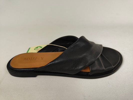 Notre-V Women's Black Leather Slide Sandals