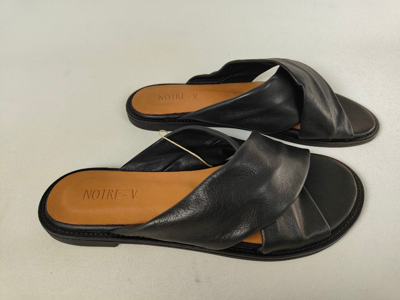 Notre-V Women's Black Leather Slide Sandals