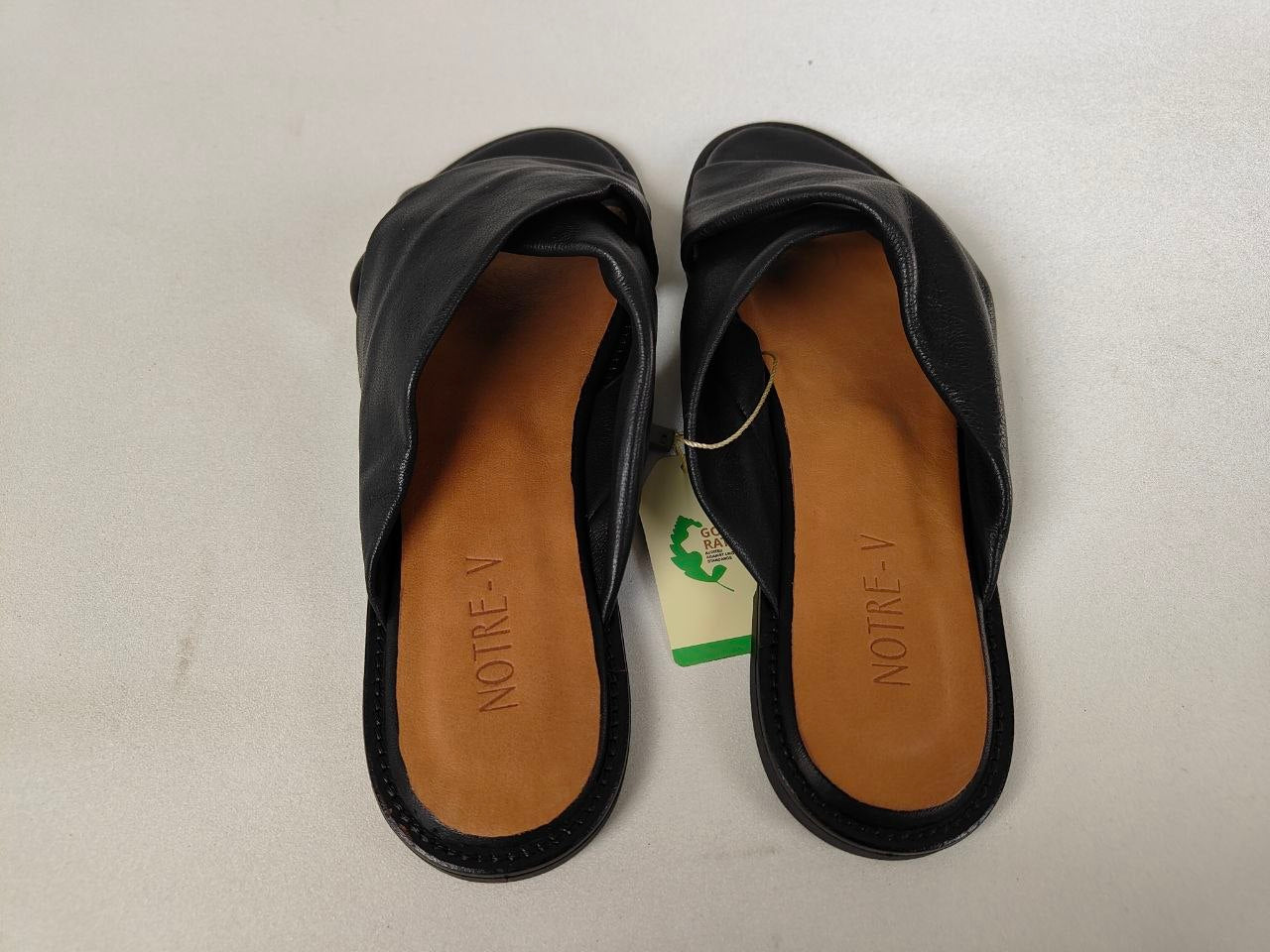 Notre-V Women's Black Leather Slide Sandals