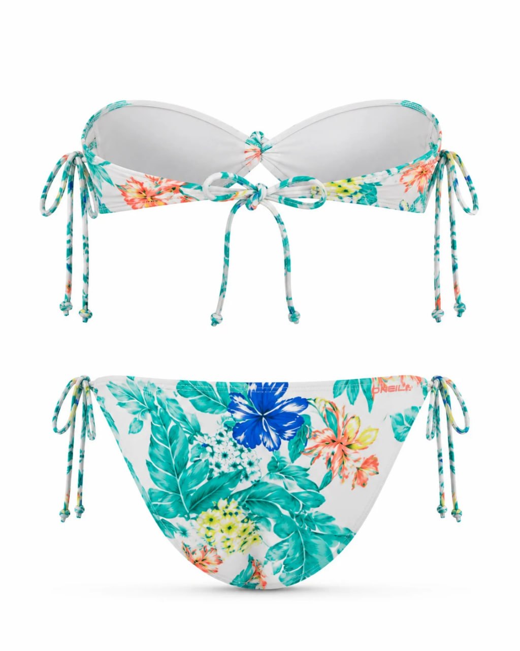 Colorful floral bikini set on a white background