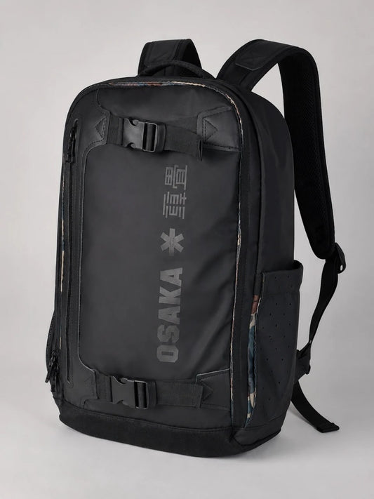 Black Osaka backpack on a light gray background