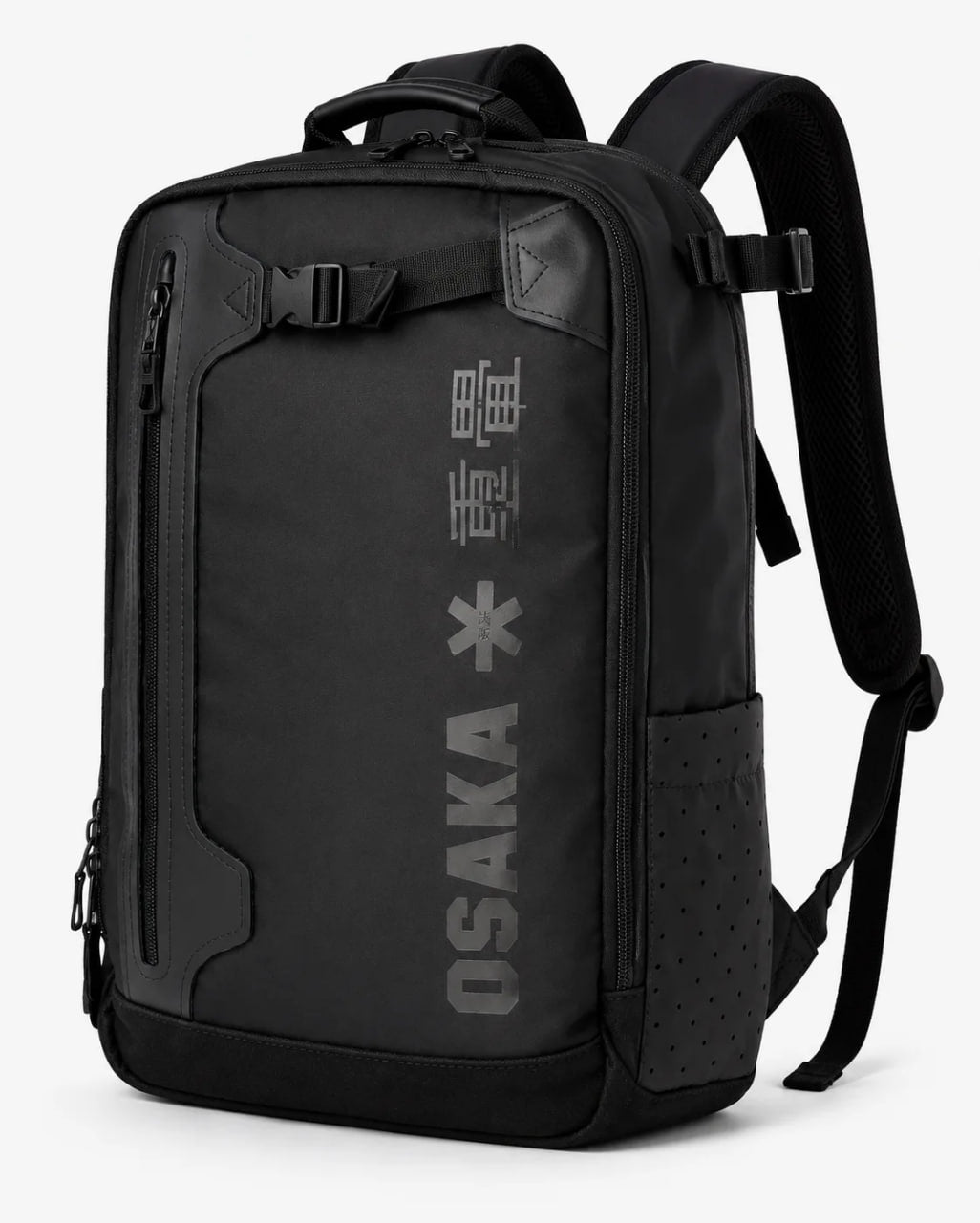 Black backpack with 'Osaka' branding on a white background