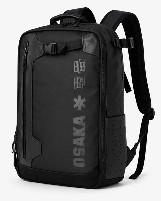 Black backpack with 'Osaka' branding on a white background