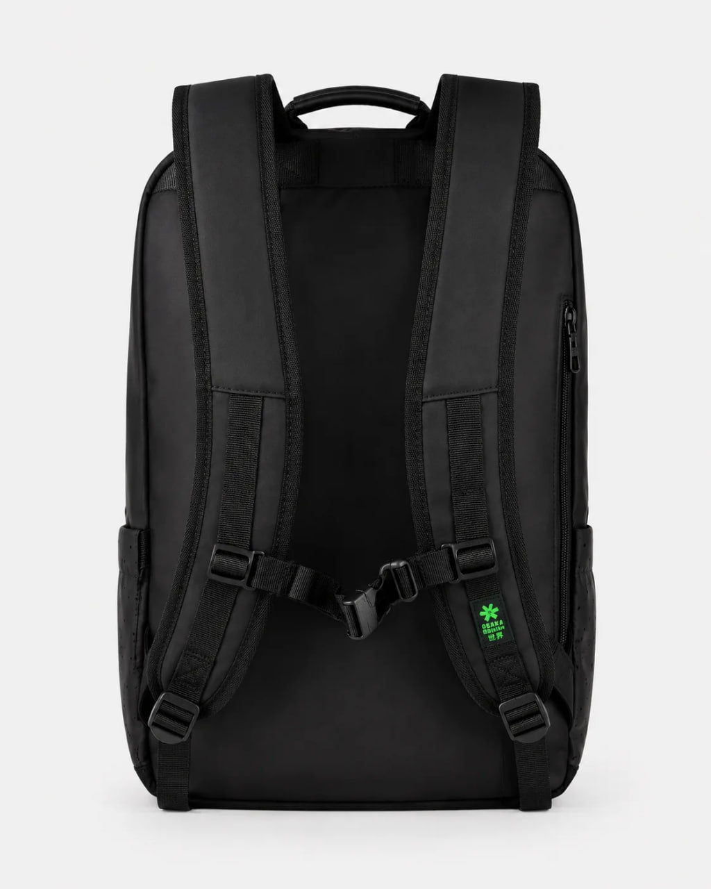 Black backpack with a brand logo on a white background