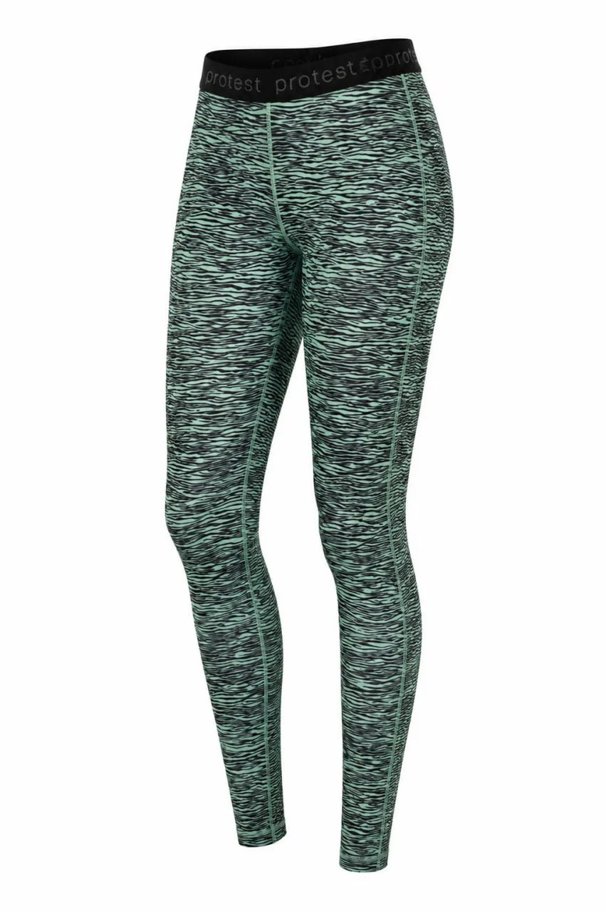 Green and black patterned leggings on a white background