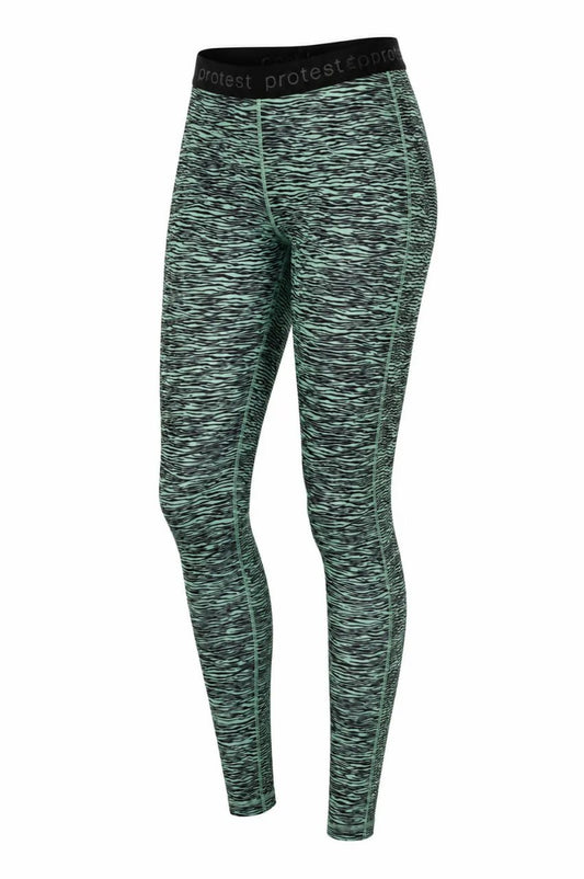 Green and black patterned leggings on a white background