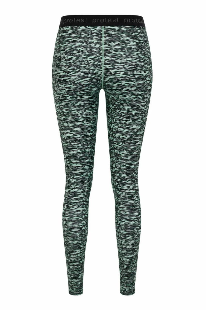 Marled green and black leggings on a white background