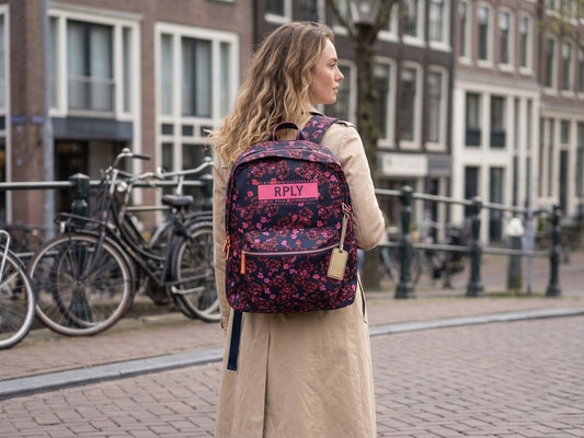Replay Floral Pattern Backpack – Navy & Pink