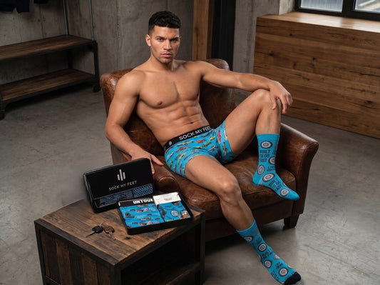 Sock My Feet Motorbike Gift Box – Men's Organic Boxer Brief & Socks Set (Size 43-46)