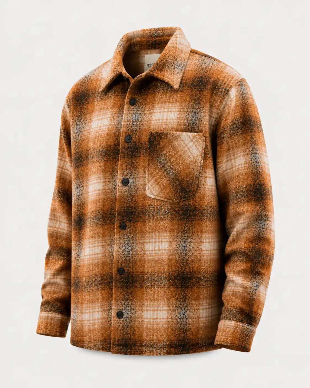 Brown plaid shirt on a light gray background