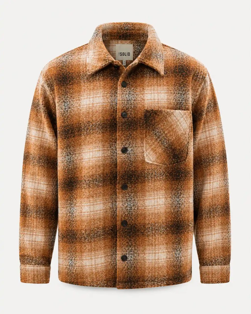 Brown plaid shirt on a light gray background