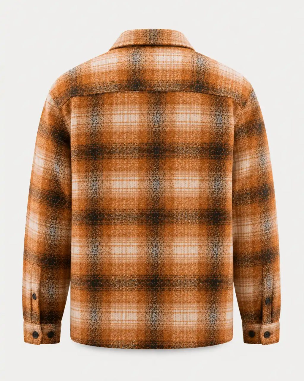 Brown and black plaid shirt on a light gray background