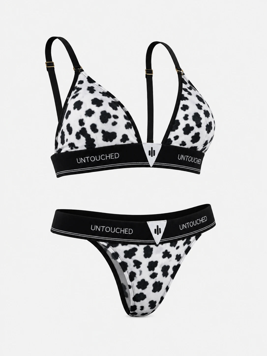 Untouched Black & White Cow Print Bralette & Brazilian Set
