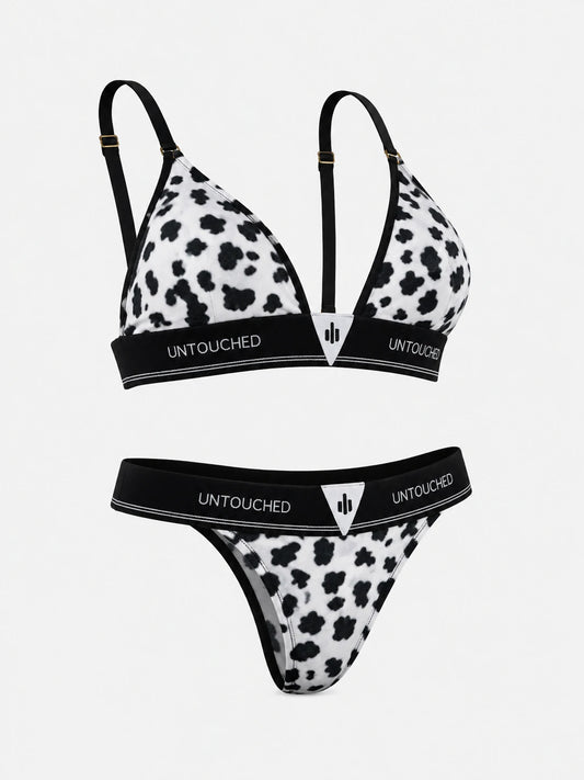 Untouched Black & White Cow Print Bralette & Brazilian Set