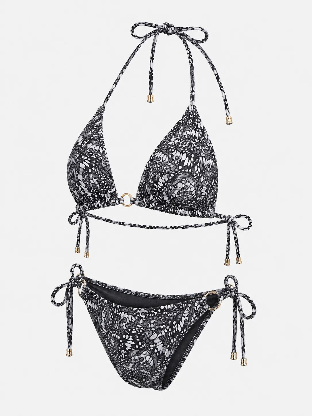 Untouched Butterfly Print Triangle Bikini Set Black White