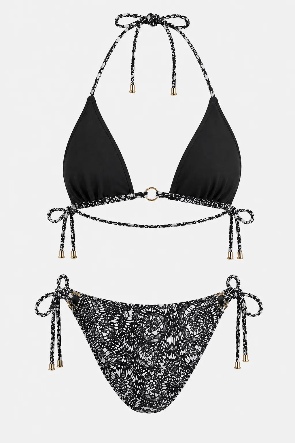Untouched Butterfly Print Triangle Bikini Set Black White