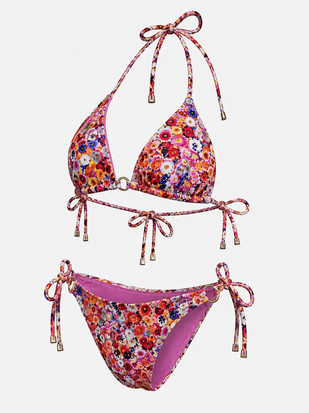 Untouched Floral Garden Print Triangle Bikini Set Pink Multi