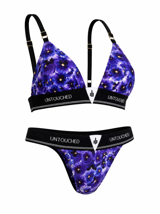 Untouched Viola Flower Bralette & Brazilian Thong Set