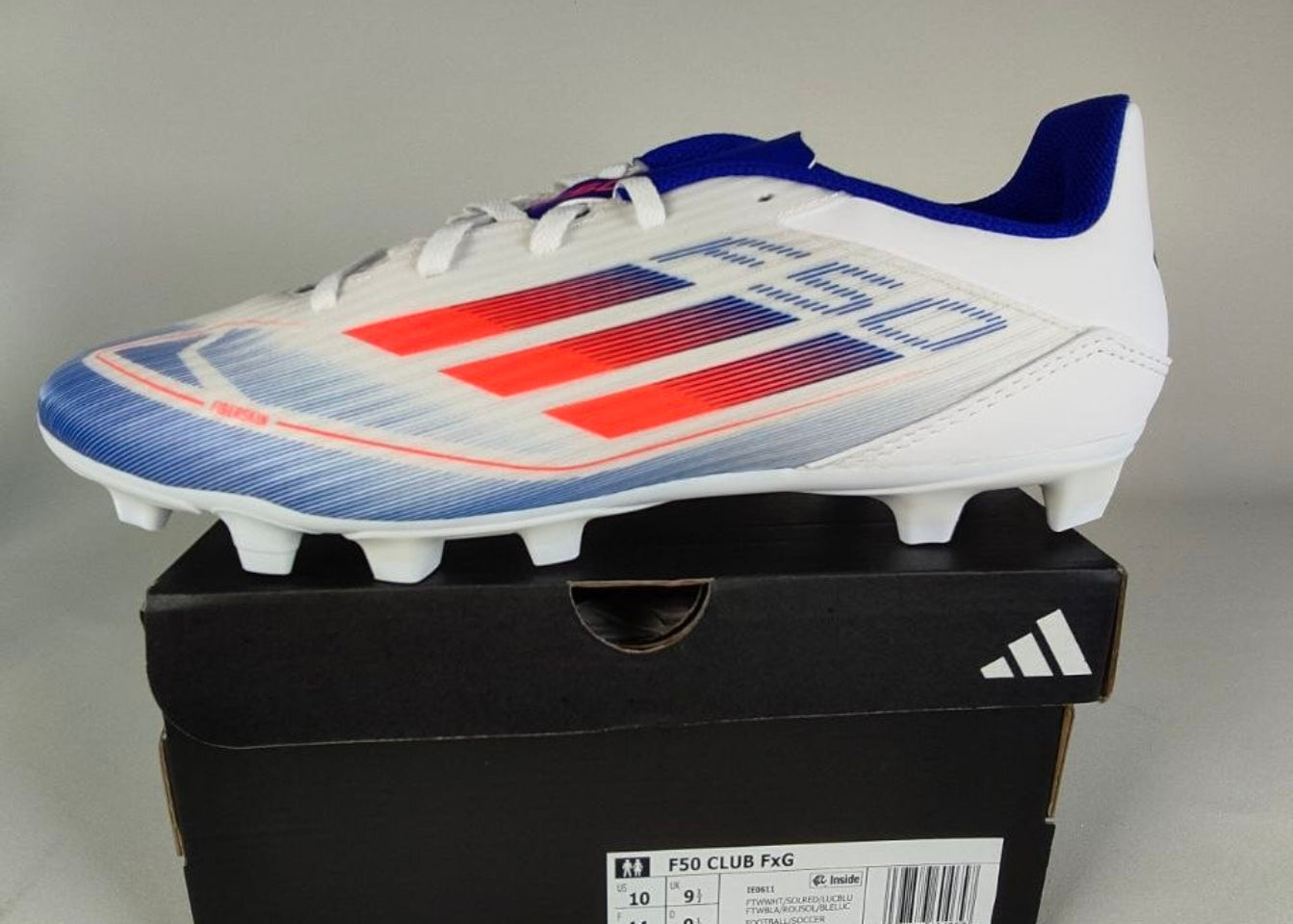Adidas F50 Club FxG Soccer Cleats – White/Red/Blue