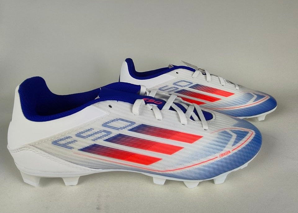 Adidas F50 Club FxG Soccer Cleats – White/Red/Blue